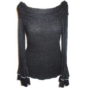 Pullover Sweater NEW SMALL Open Shoulders slim fit Knit Top Long Bell Sleeve